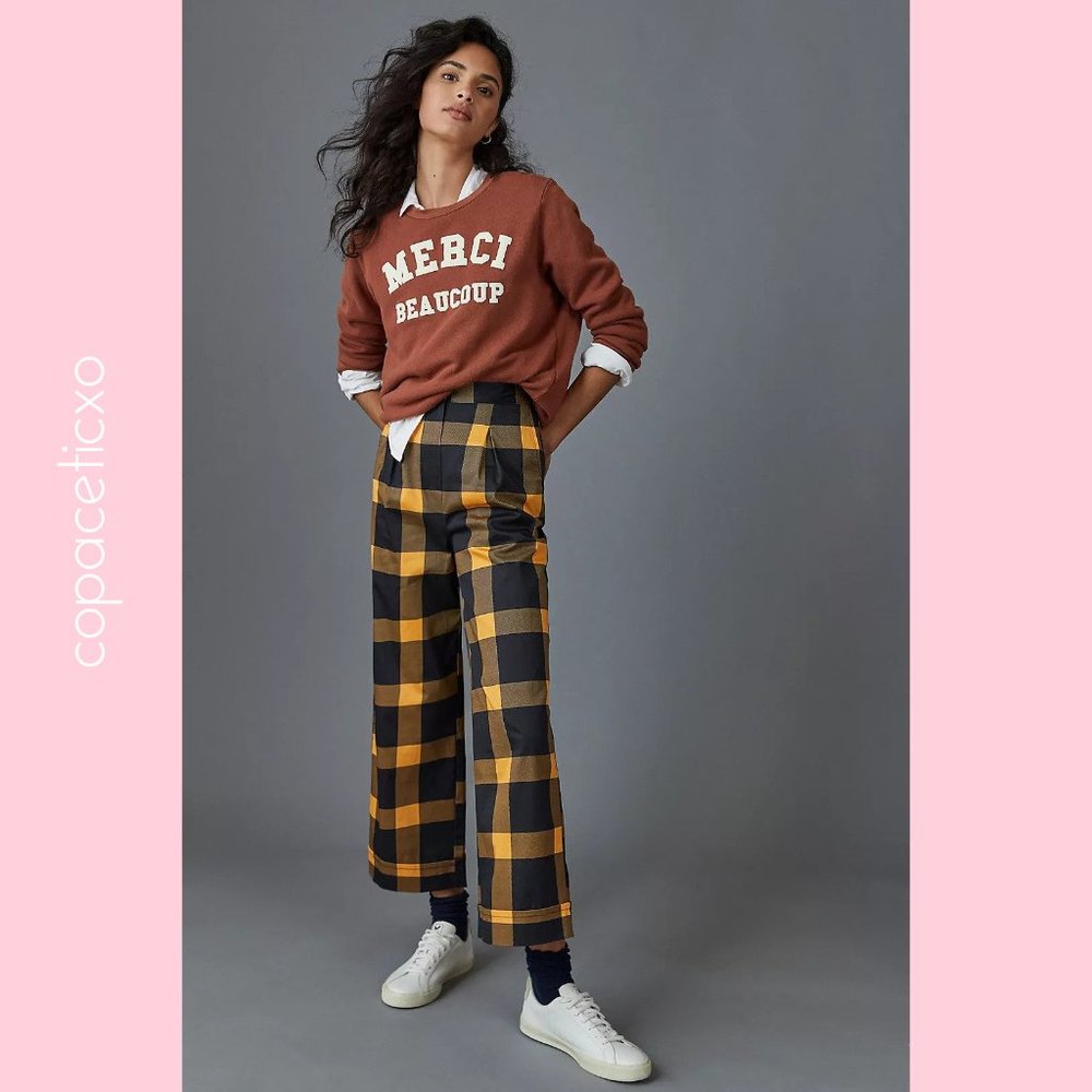 NWT Anthropologie Cilla Mod Plaid Wide-Leg Pants